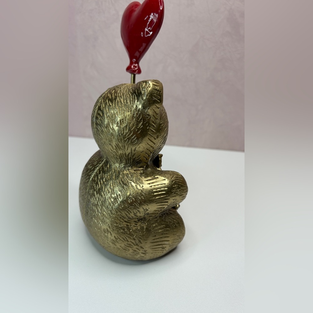 Gold Bear with Red Heart Balloon Figurine - Picture 9 of 13